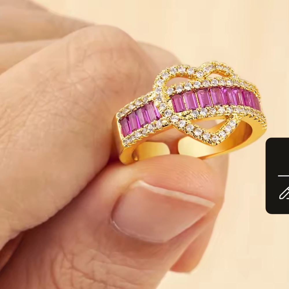 Gorgeous Gold HEART Gemstone CZ ADJ Ring